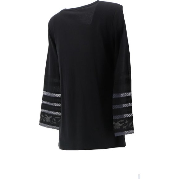 NWT LOGO BY LORI GOLDSTEIN COTTON MODAL EMBROIDERED TOP BLACK SMALL - Picture 6 of 12